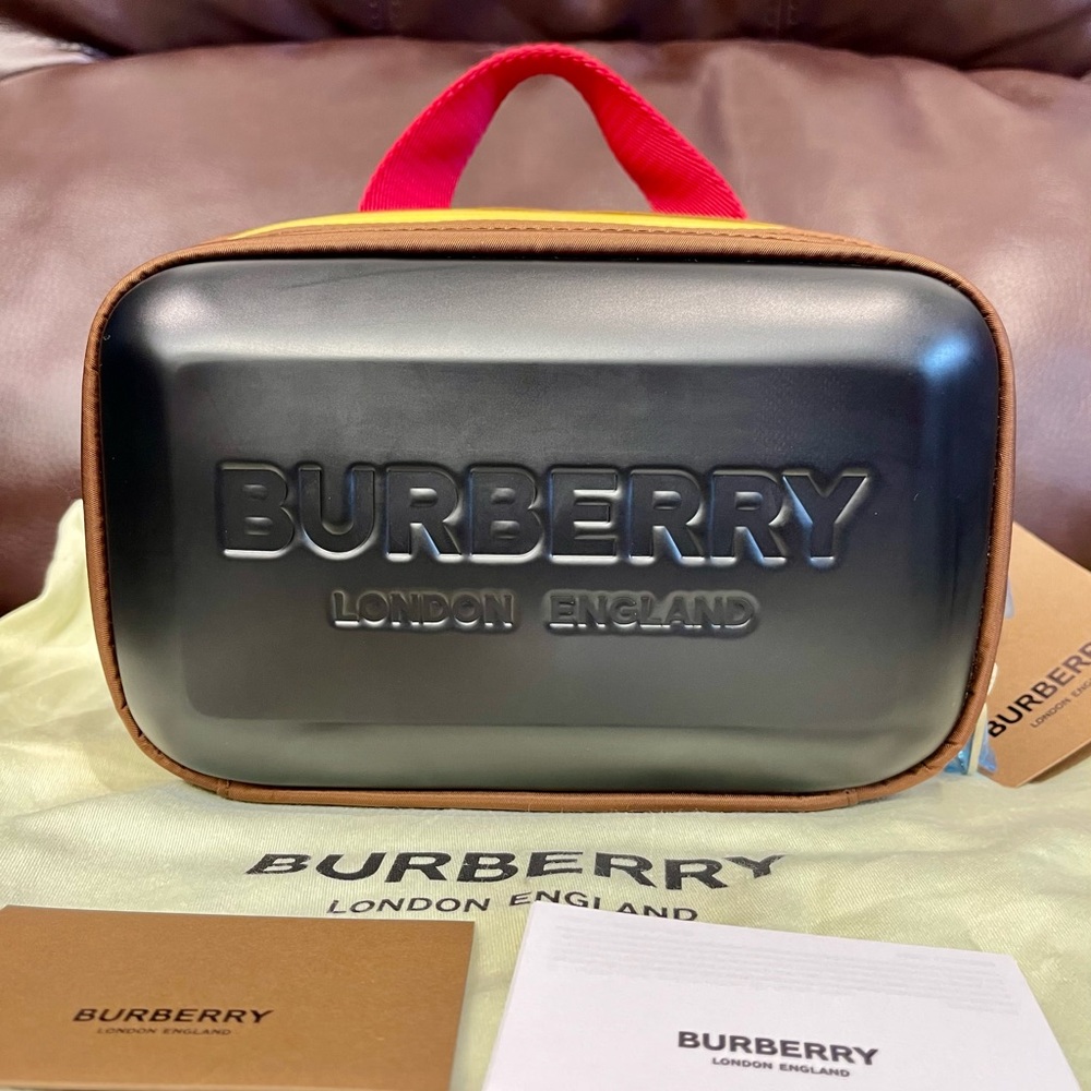 NWT Burberry Belt Bag Embossed Logo small calfskin Nylon pocket Black multicolor